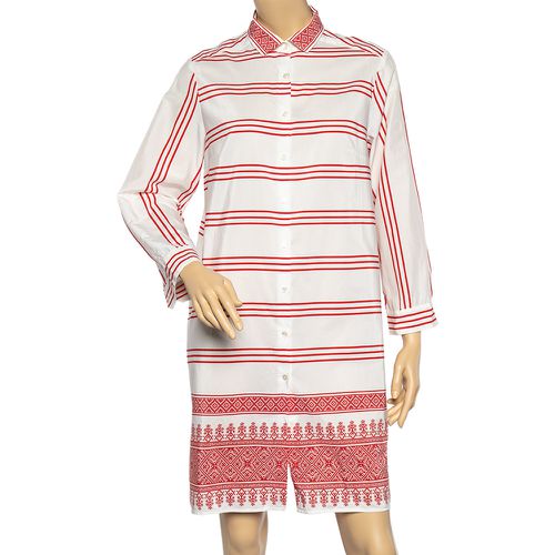 Weekend Max Mara White-Red Printed Cotton Short Shirt Dress L - Weekend Max Mara - Modalova