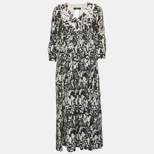 Weekend Max Mara Black Floral Print Silk V-Neck Midi Dress S - Weekend Max Mara - Modalova