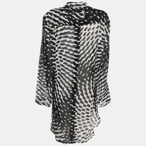 White Printed Chiffon Oversized Long Sleeve Shirt XL - Wille - Modalova