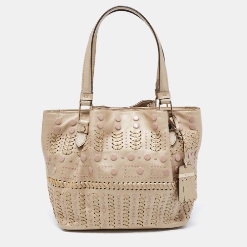 Tod's Metallic Beige Leather Small Studded Flower Tote - Tod's - Modalova