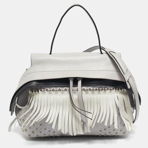 Tod's Light Grey/White Leather Origami Fringed Top Handle Bag - Tod's - Modalova