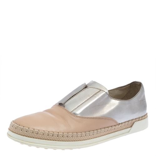 Tod's Beige/Silver Leather Francesina Slip On Espadrille Sneakers Size 38.5 - Tod's - Modalova