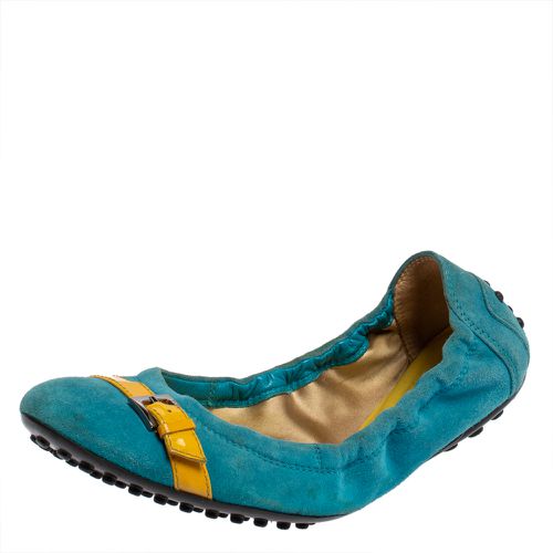 Tod's Blue/Yellow Suede And Patent Trim Buckle Detail Scrunch Ballet Flats Size 36 - Tod's - Modalova