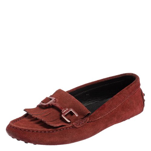 Tod's Burgundy Suede Tassel Slip On Loafers Size 35.5 - Tod's - Modalova