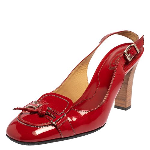 Tod's Red Patent Leather Penny Loafer Slingback Sandals Size 38.5 - Tod's - Modalova