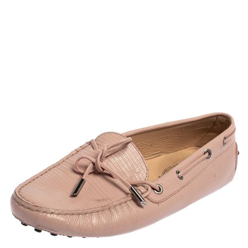 Tod's Pink Lizard Embossed Leather Slip On Loafers Size 41 - Tod's - Modalova