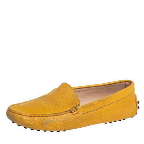 Tod's Yellow Perforated Leather Slip On Loafers Size 36.5 - Tod's - Modalova