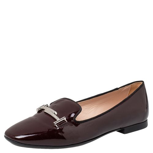 Tod's Burgundy Patent Leather Double T Smoking Slippers Size 38 - Tod's - Modalova