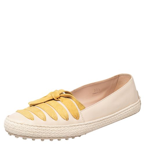 Tod's Beige/Yellow Leather And Suede Bow Espadrille Flats Size 39.5 - Tod's - Modalova