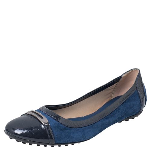 Tod's Blue Suede And Patent Leather Embellished Cap Toe Ballet Flats Size 38 - Tod's - Modalova