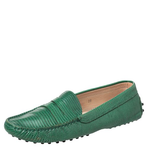 Tod's Green Lizard Embossed Leather Penny Slip On Loafers Size 39 - Tod's - Modalova