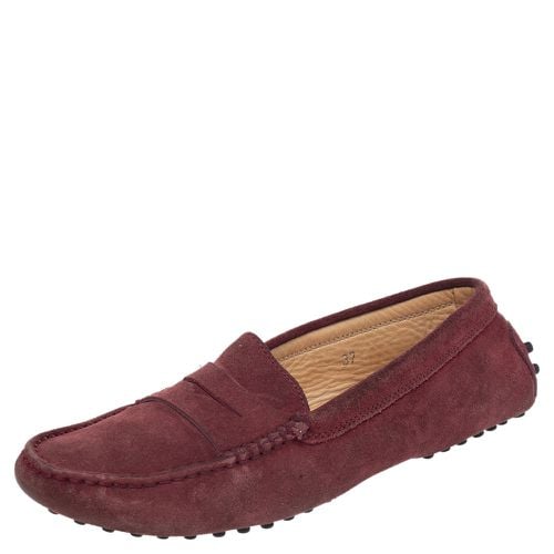 Tod's Burgundy Suede Gommino Slip On Loafers Size 37 - Tod's - Modalova