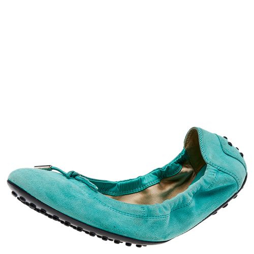 Tod's Mint Green Suede Bow Scrunch Ballet Flats Size 39 - Tod's - Modalova