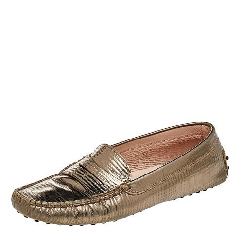 Tod's Metallic Bronze Lizard Embossed Leather Penny Loafers Size 37 - Tod's - Modalova