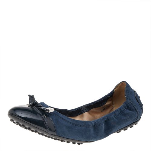 Tod's Navy Blue Suede And Patent Leather Trim Toe Cap Scrunch Ballet Flats Size 36.5 - Tod's - Modalova