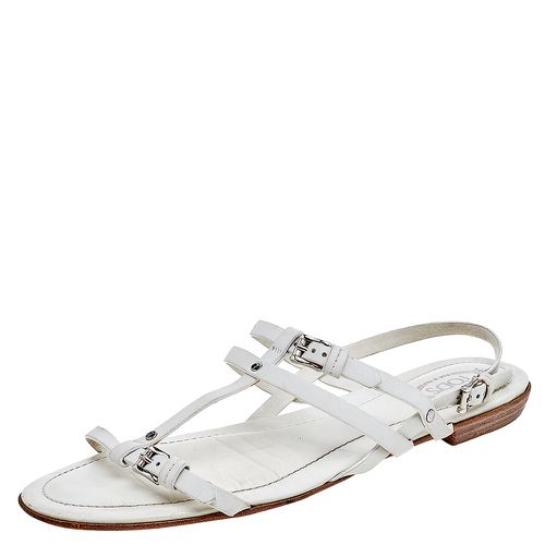 Tod's White Leather Strappy Flat Sandals Size 38.5 - Tod's - Modalova