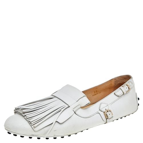 Tod's White Leather Fringe Slip on Loafers Size 39 - Tod's - Modalova