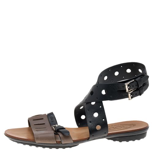 Grey Leather Flat Sandals Size 36 - Tod's - Modalova