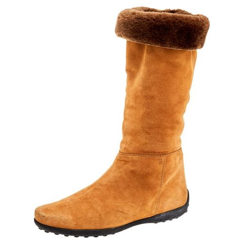 Tod's Yellow/Brown Suede And Fur Calf Length Boots Size 37.5 - Tod's - Modalova