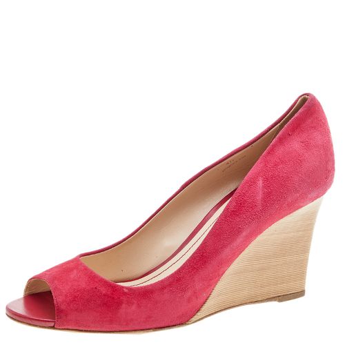 Tod's Crimson Red Suede Peep Toe Wedge Pumps Size 40 - Tod's - Modalova