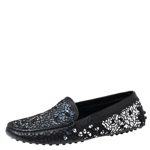 Tod's Black/Silver Sequins Mosaic Leather Driver Loafers Size 36 - Tod's - Modalova