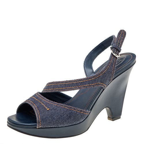 Tod's Blue Denim Slingback Platform Wedge Sandals Size 41 - Tod's - Modalova