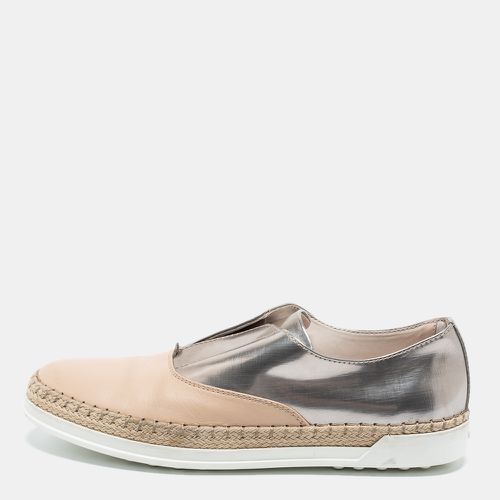 Tod's Silver and Beige Patent and Leather Francesina Slip On Espadrille Sneakers Size 35.5 - Tod's - Modalova