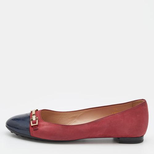 Tod's Crimson Red/Blue Leather And Patent Leather Cap Toe Buckle Ballet Flats Size 37 - Tod's - Modalova