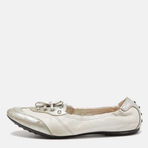 Tod's White/Silver Leather Gomma Lace Up Ballet Flats Size 40.5 - Tod's - Modalova