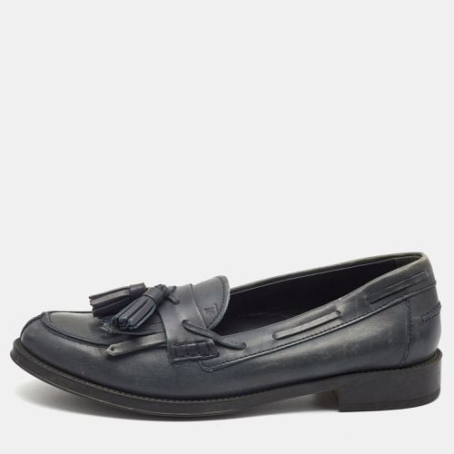 Tod's Dark Grey Leather Tassel Bow Fringe Detail Loafers Size 37.5 - Tod's - Modalova