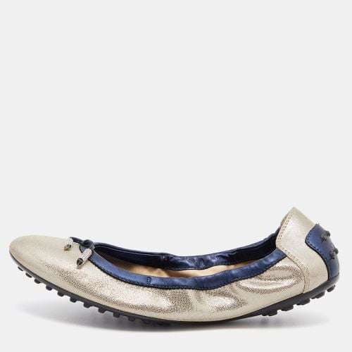 Tod's Silver/Blue Textured Nubuck Leather Scrunch Ballet Flats Size 38 - Tod's - Modalova