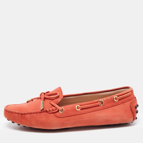 Tod's Orange Nubuck Leather Bow Detail Slip On Loafers Size 37 - Tod's - Modalova