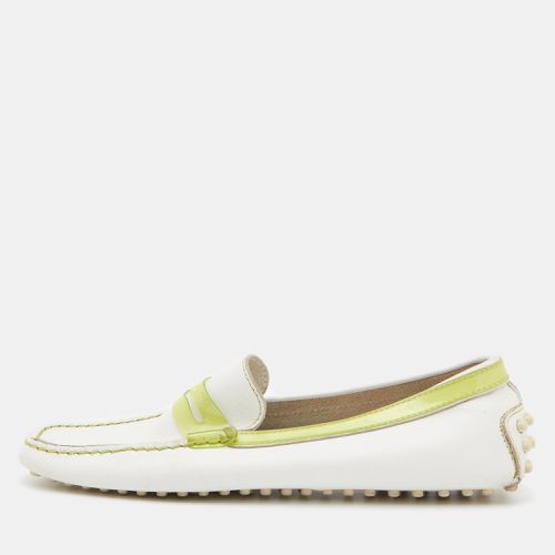 Tod's White/Green Leather and PVC Penny Loafers Size 36 - Tod's - Modalova