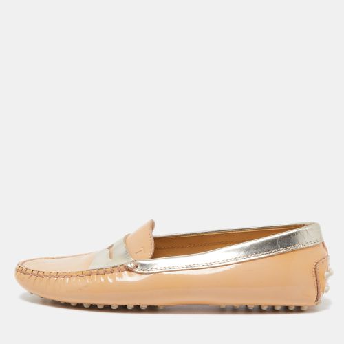 Tod's Beige/Gold Patent Leather Penny Slip On Loafers Size 38.5 - Tod's - Modalova