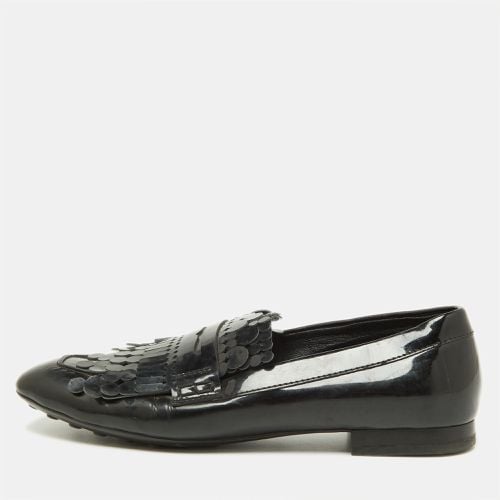 Tod's Black Patent Leather Laser Cut Fringe Loafers Size 38.5 - Tod's - Modalova