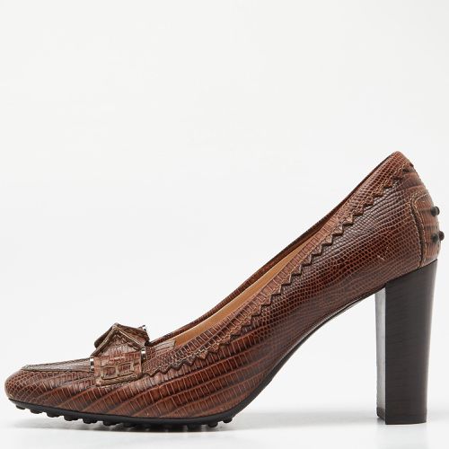 Tod's Brown Croc Embossed Leather Square Toe Loafer Pumps Size 36.5 - Tod's - Modalova