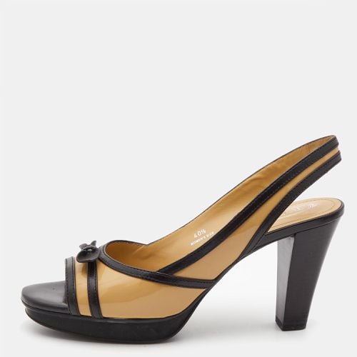 Tod's Beige/Black Patent Leather Bow Platform Slingback Open Toe Sandals Size 40.5 - Tod's - Modalova