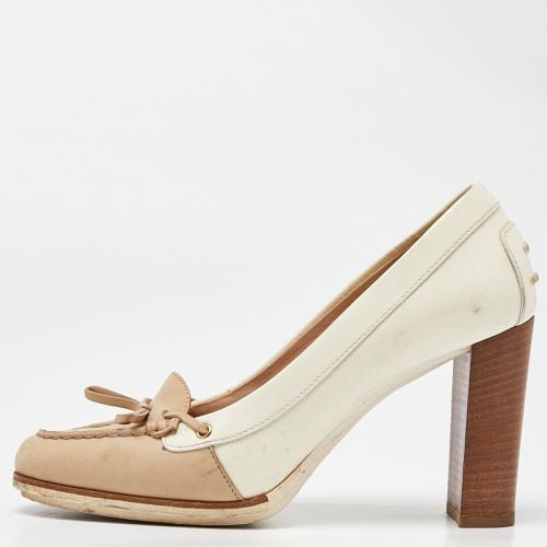 Tod's Two Tone Beige Leather and Patent Block Heel Pumps Size 38 - Tod's - Modalova