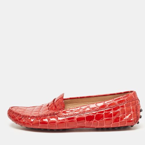 Tod's Red Croc Embossed Patent Leather Penny Loafers Size 39.5 - Tod's - Modalova