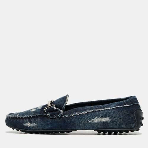 Tod's Navy Blue Denim Double T Slip On Loafers Size 36 - Tod's - Modalova