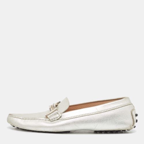 Tod's Silver Leather Crystal Embellished Double T Slip On Loafers Size 36 - Tod's - Modalova