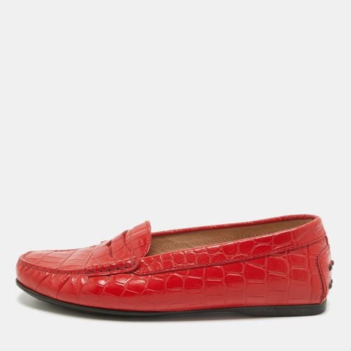 Tod's Red Croc Embossed Leather Penny Slip On Loafers Size 36 - Tod's - Modalova