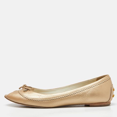 Tod's Beige Leather Bow Peep Toe Ballet Flats Size 37.5 - Tod's - Modalova