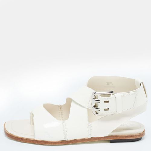 Tod's Cream Patent Leather Cross Strap Flat Sandals Size 36.5 - Tod's - Modalova