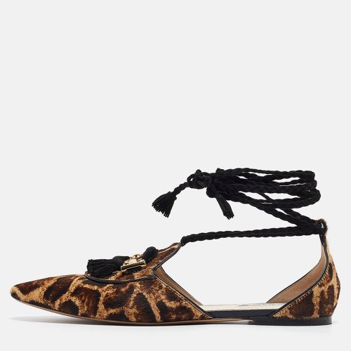 Tod's Brown/Beige Animal Print Calf Hair Ankle Tie Flats Size 38.5 - Tod's - Modalova