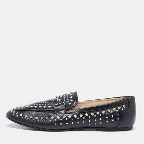 Tod's Black Leather Studded Double T Slip On Loafers Size 40 - Tod's - Modalova