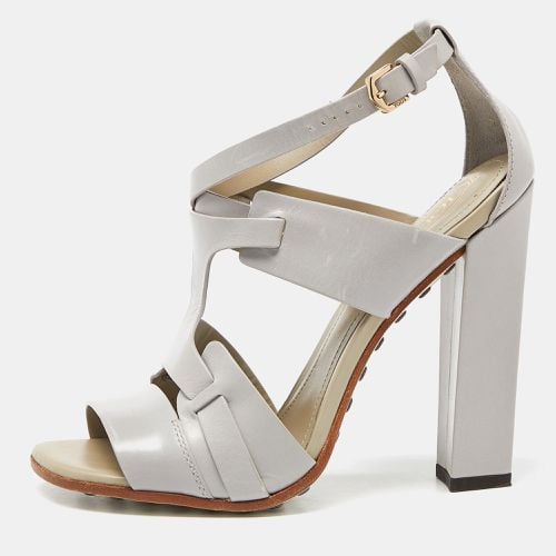 Tod's Grey Leather Cutout Block Heel Ankle Strap Sandals Size 36 - Tod's - Modalova