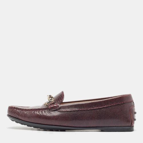 Tod's Burgundy Embossed Lizard Double T Loafers Size 37 - Tod's - Modalova