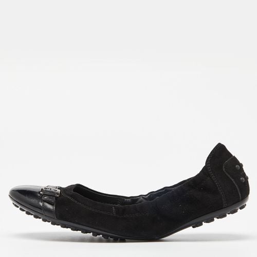 Tod's Black Suede and Leather Buckle Detail Scrunch Ballet Flats Size 36.5 - Tod's - Modalova