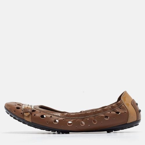 Tod's Brown Laser Cut Leather Scrunch Ballet Flats Size 37.5 - Tod's - Modalova